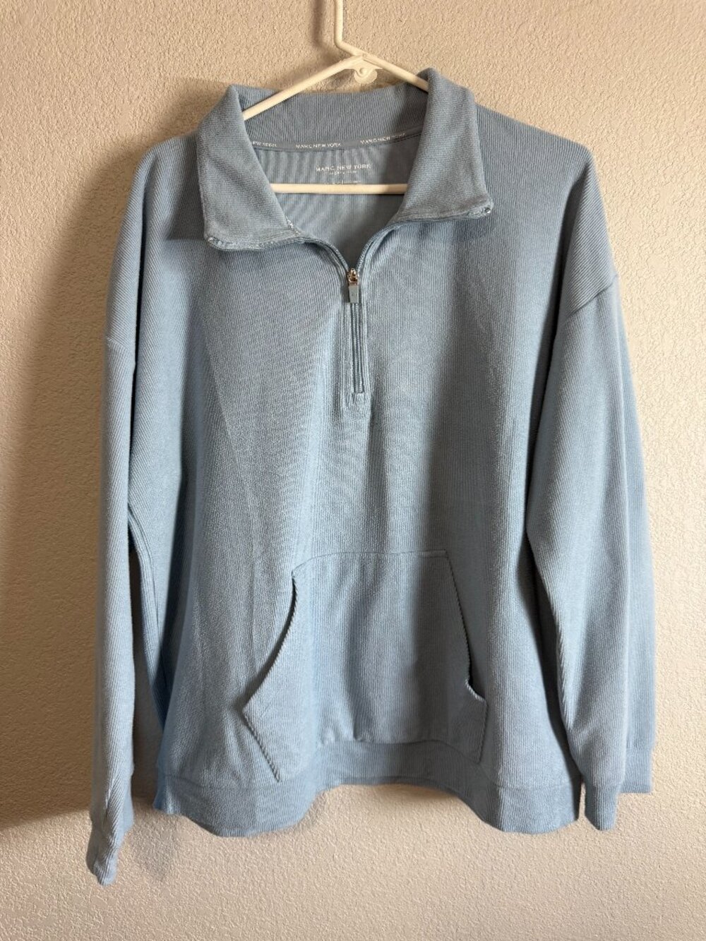 Marc New York Women's Light Blue Ribbed 1/4 Zip Pullover Sweatshirt Size XL